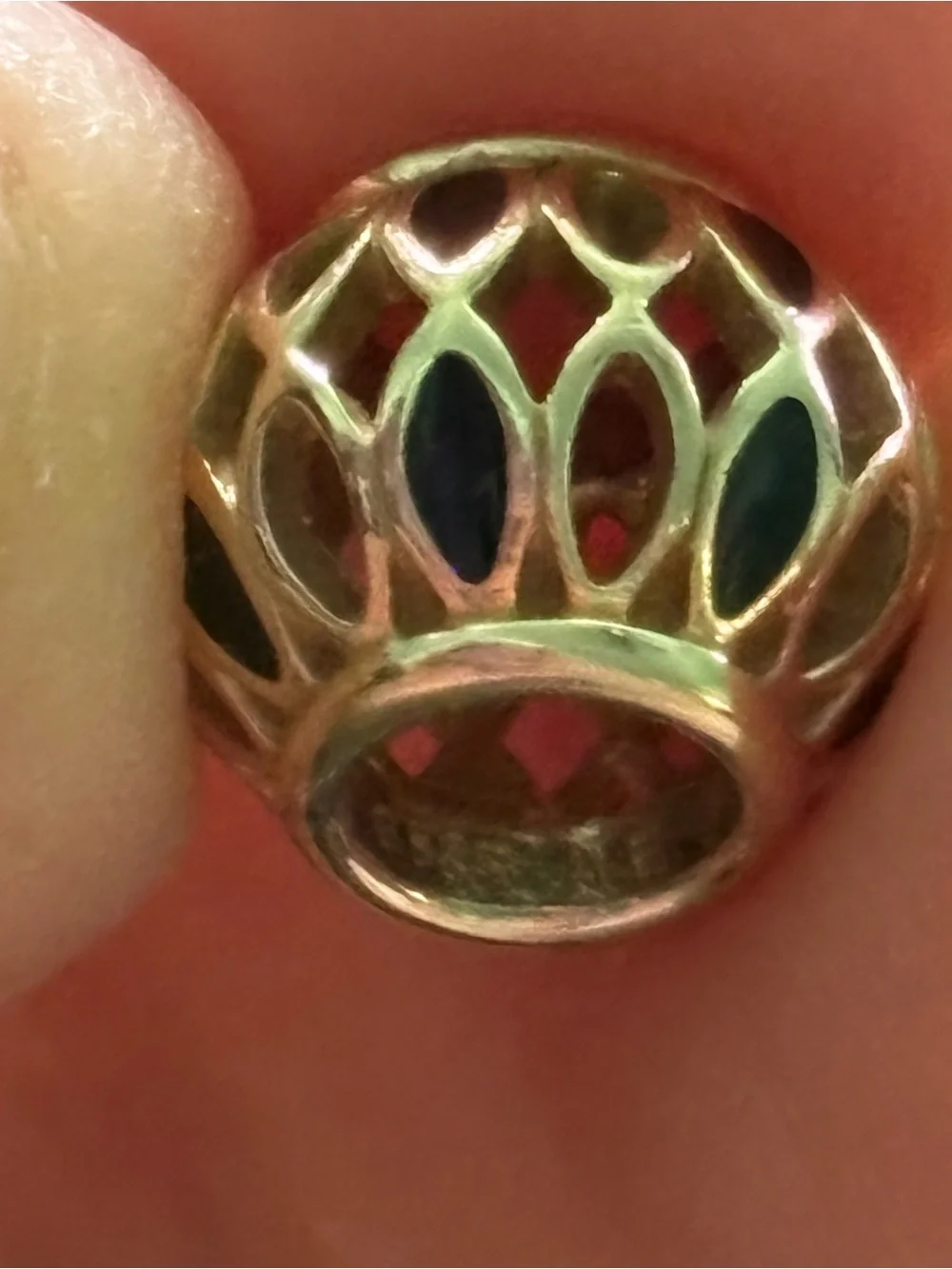 Pandora Gold Filigree Cage Bead with Dark Inlays